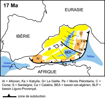 Reconstitution cinématique du bassin Algéro-Provençal et du bloc continental ALKAPECA entre 30 et 5 Ma, dans le contexte de l'évolution de la Méditerranée occidentale 17 Ma